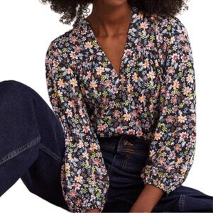 Boden Floral Blouse with V-Neck